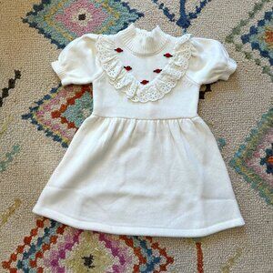 NW Janie & Jack Toddler Girl Cream & Sugar Rose Applique Knit Sweater Dress